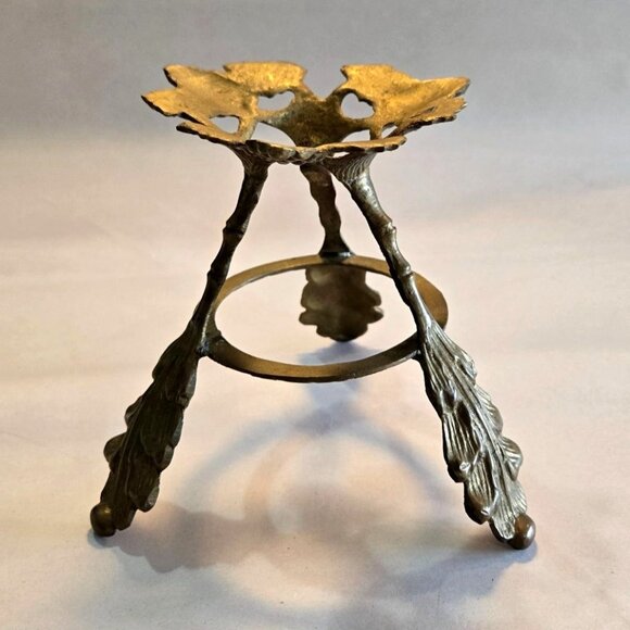 Brass Orb Holder Vtg Speheres Candle Bowl Three Prong Grapes & Leaves 6"x6"x4.5" - Picture 8 of 14